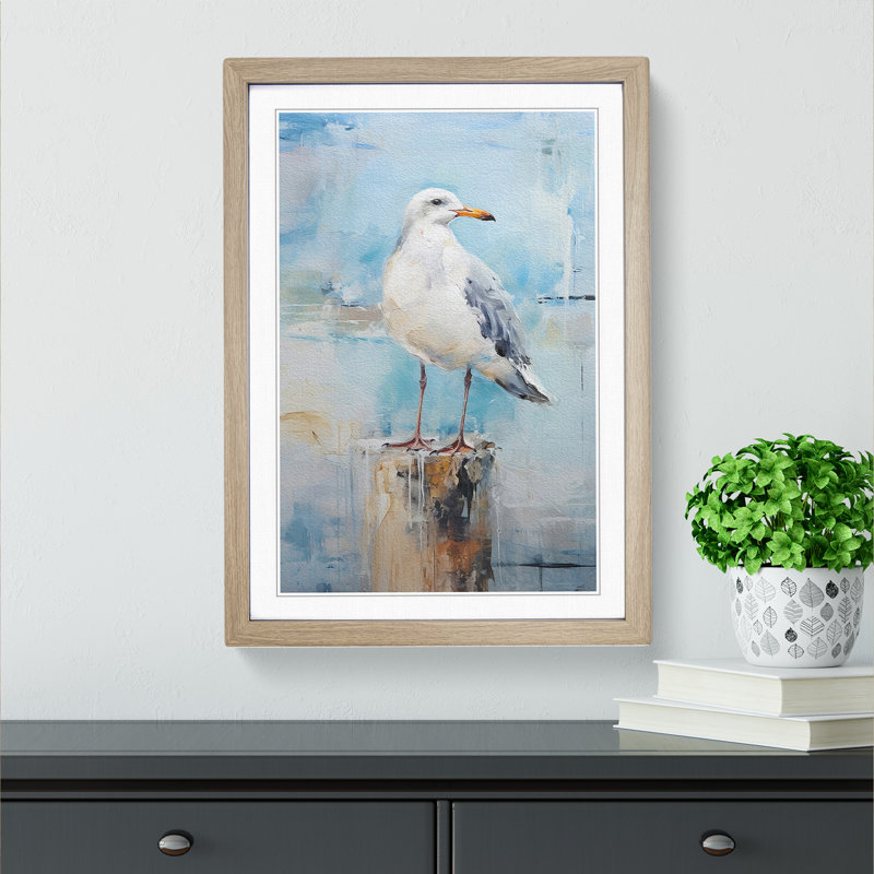 Seagull Gestural No.3 Framed Print, 64cm H x 46cm W x 2cm D, Oak Framed