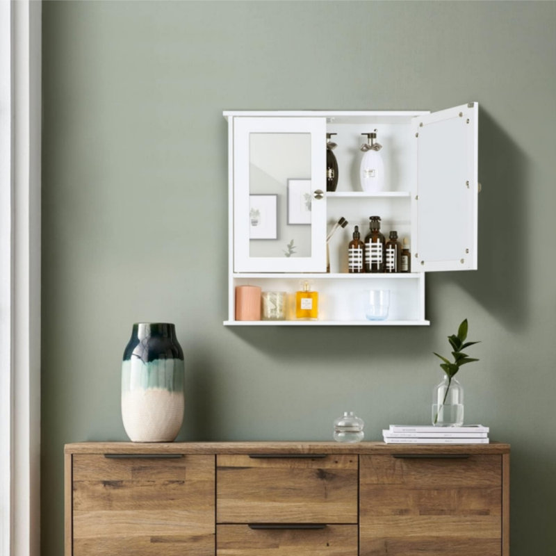  Secilia Wall Bathroom Storage with Double Mirror Doors