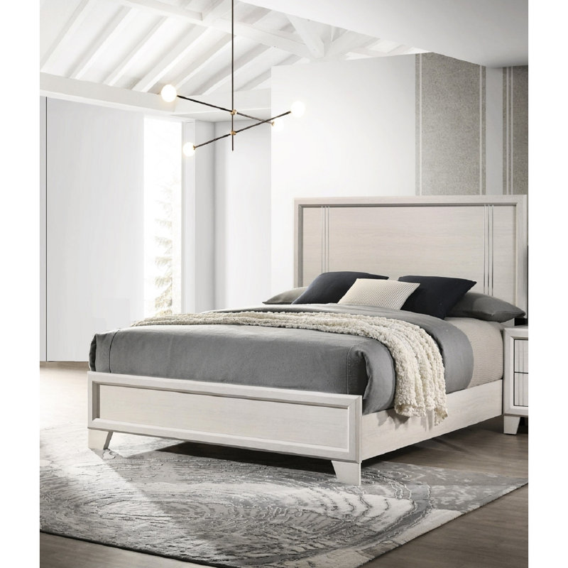 1 lit double à panneau contemporain en bois blanc / beige, lit de chambre à coucher, 80,2 po x 56,1 po 54 po, assemblage de bois nécessaire pour le sommier