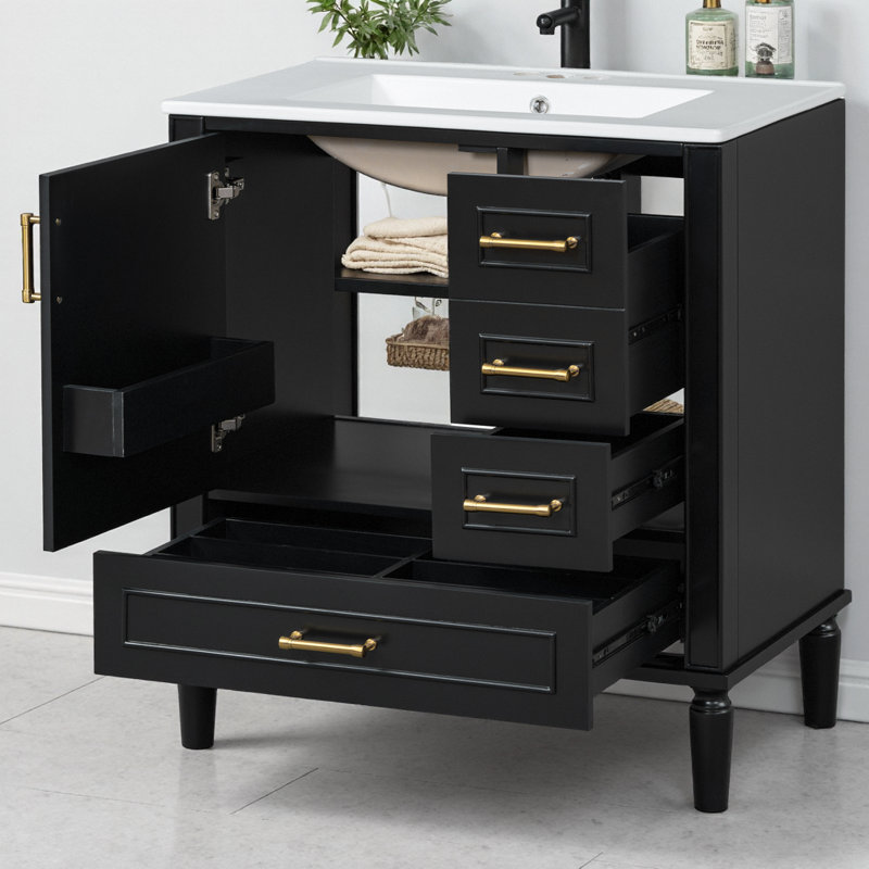 Meuble-lavabo 30 po avec lavabo en céramique, Noir