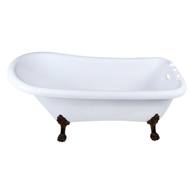 Baignoire sur pattes en acrylique 67 pouces avec perçage de robinet de 7 pouces Aqua Eden, Blanc / bronze huilé