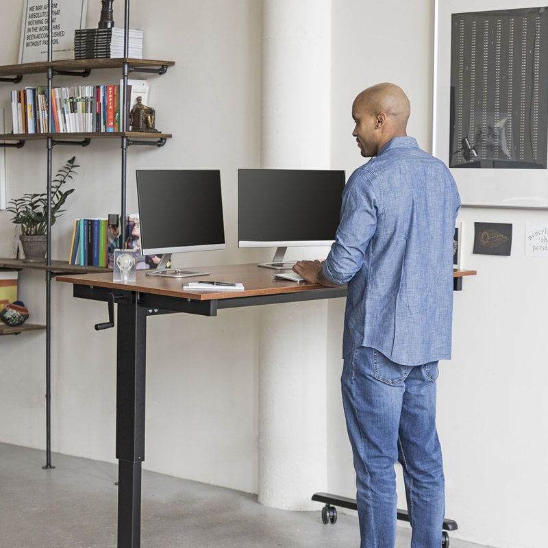 Fontclair Adjustable Metal Base Standing Desk, 32.5" H x 59" W x 29.5" D, Black/Charcoal
