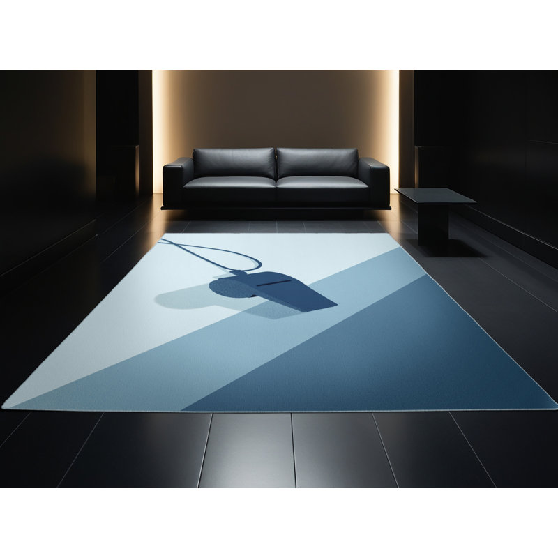 Machine Washable Auburndale Whistle Referee Minimalist Rug in Blue – SkyBlue Binding, 4x6