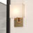 Cahn 1-Light 7 In. Wide Satin Brass Gold Contemporary Wall Sconce, White Linen Fabric Shade, Dimmable, LED Compatible, Steel Bathroom Vanity Lighting Fixture-1965541218