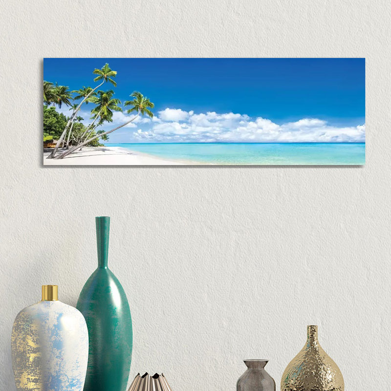 Beach Panorama With Palm Trees by Jan Becke - Wrapped Canvas Panoramic Print, 30.48cm H x 91.44cm W