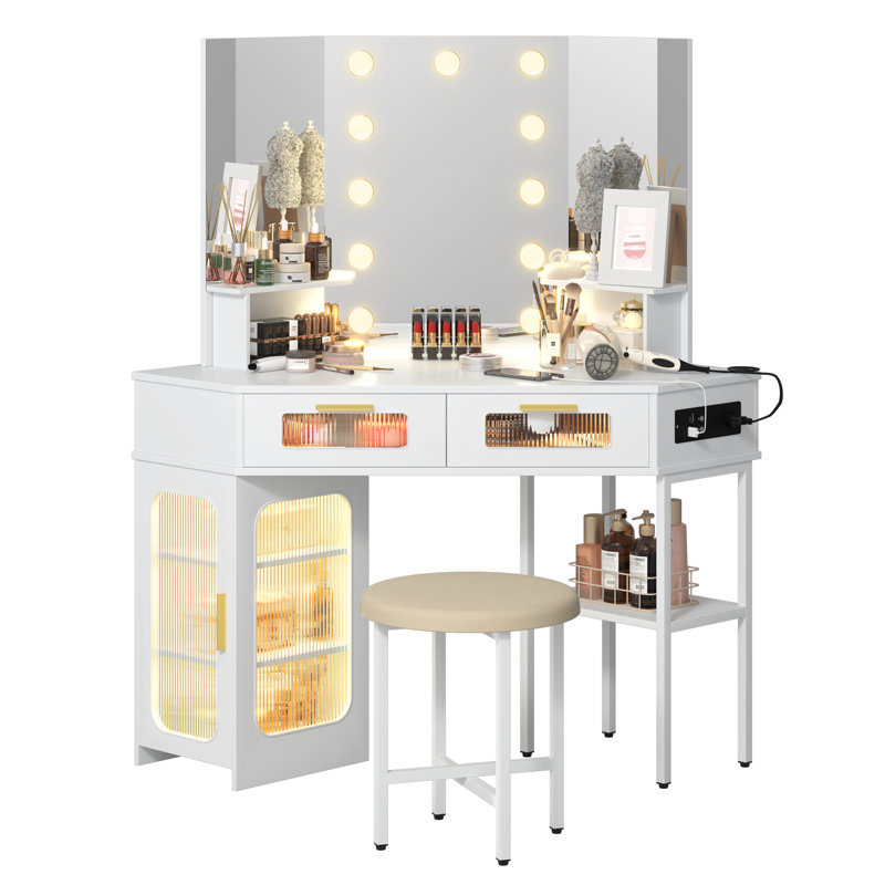 Chantle Dressing Table with Mirror, White