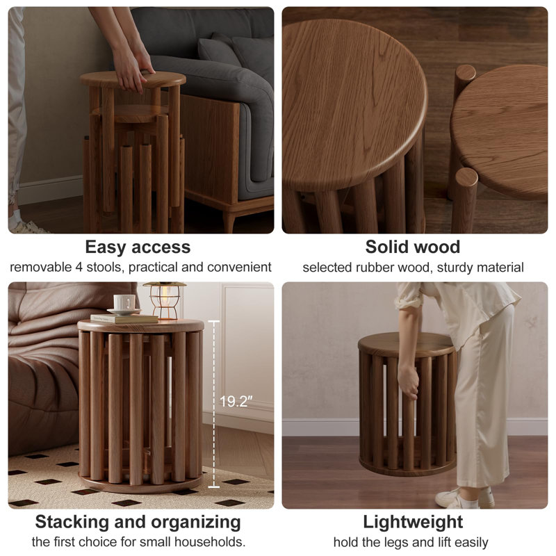 Stackable Stools Set of 4,Nesting Table, Walnut