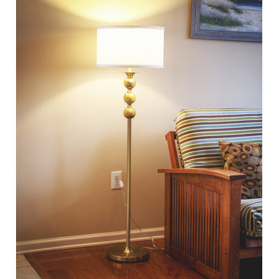 Riley 60 in. Mid-Century Modern LED Energy Efficient Floor Lamp with Fabric Drum Shade