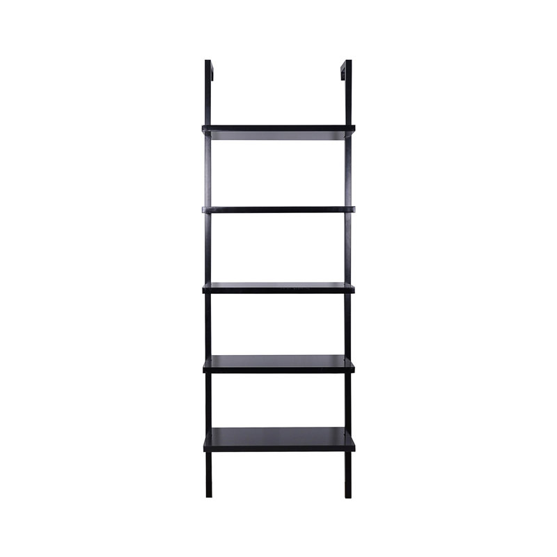 Andrea Manufactured Wood Standard Bookcase with 5 Shelves, Black Steel Frame / Black Wood Shelf