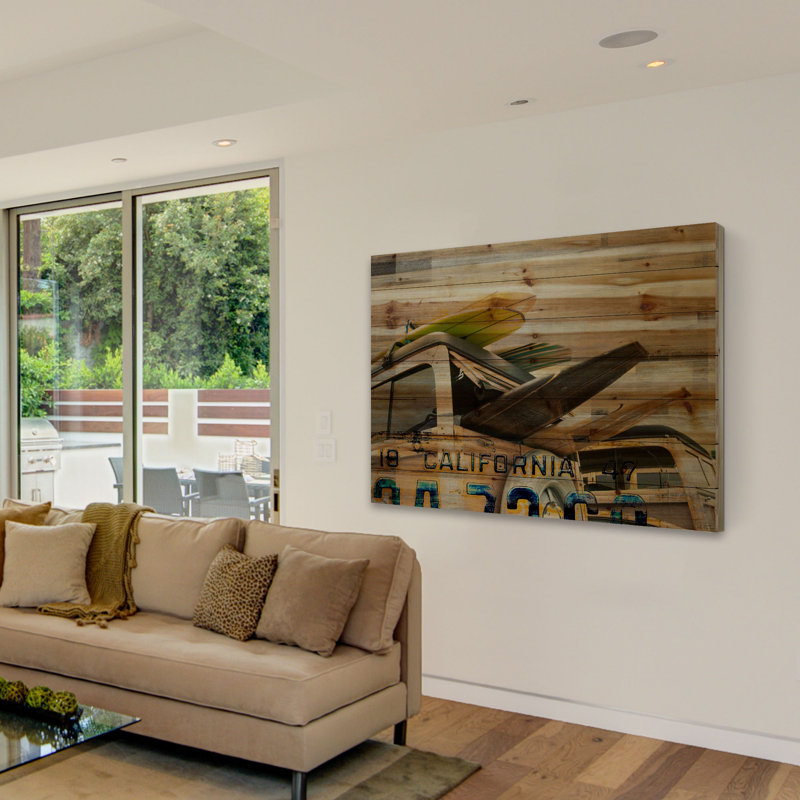 « cali day », reproduction d’art sur bois de pin naturel, H 30 po x l 45 po x p 1,5 po
