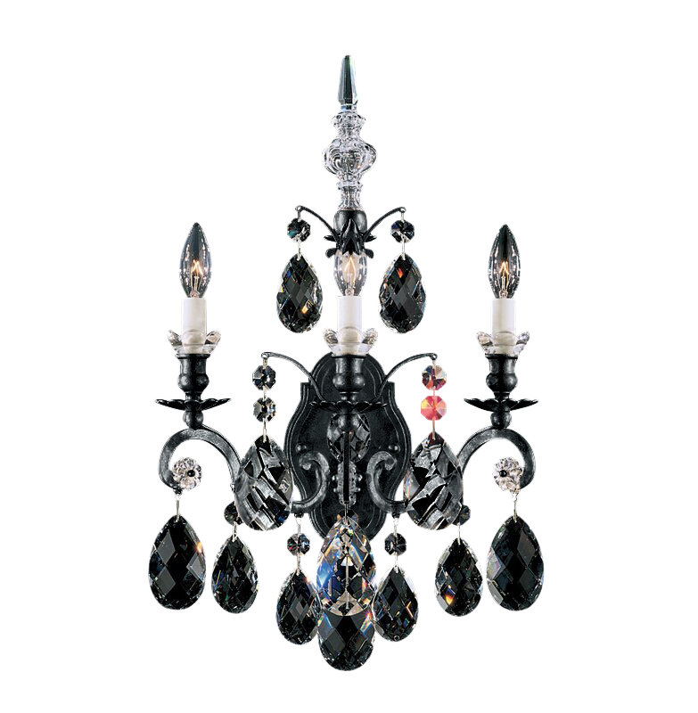 Renaissance 3 - Light Candle Wall Light, Black, Handcut Clear