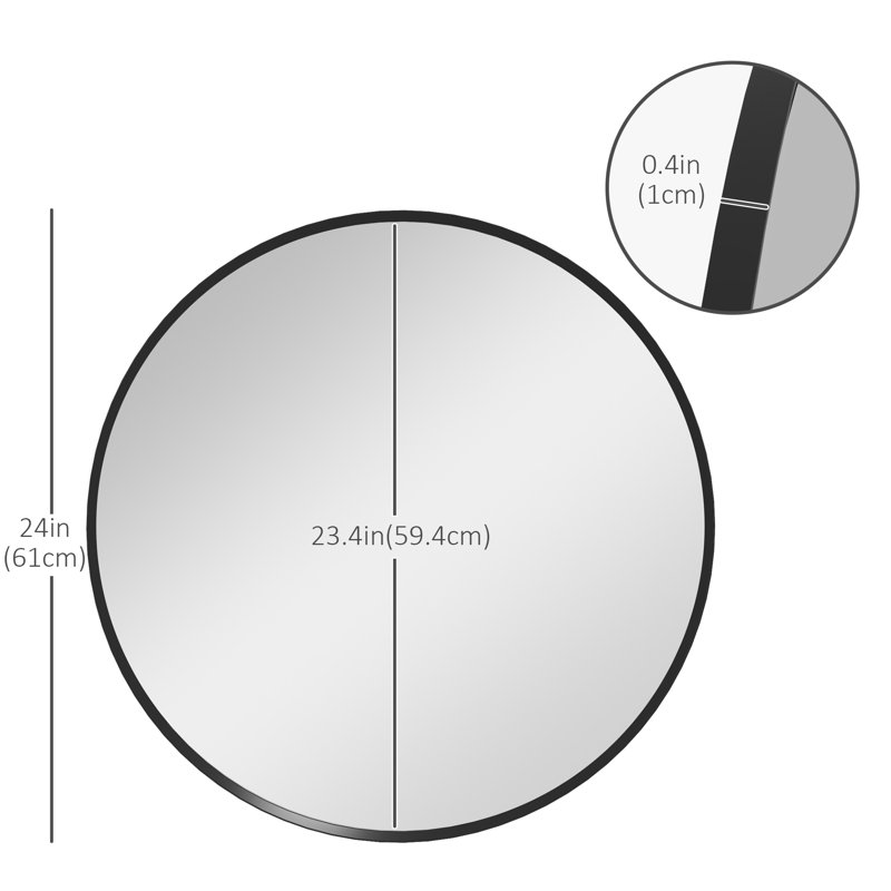 Miroir de salle de bain 24 po pour mur, miroir rond pour salon et chambre à coucher