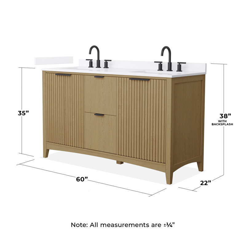Palmilla 60" Freestanding Double Bathroom Vanity with Quartz Top, Beige, Matte Black