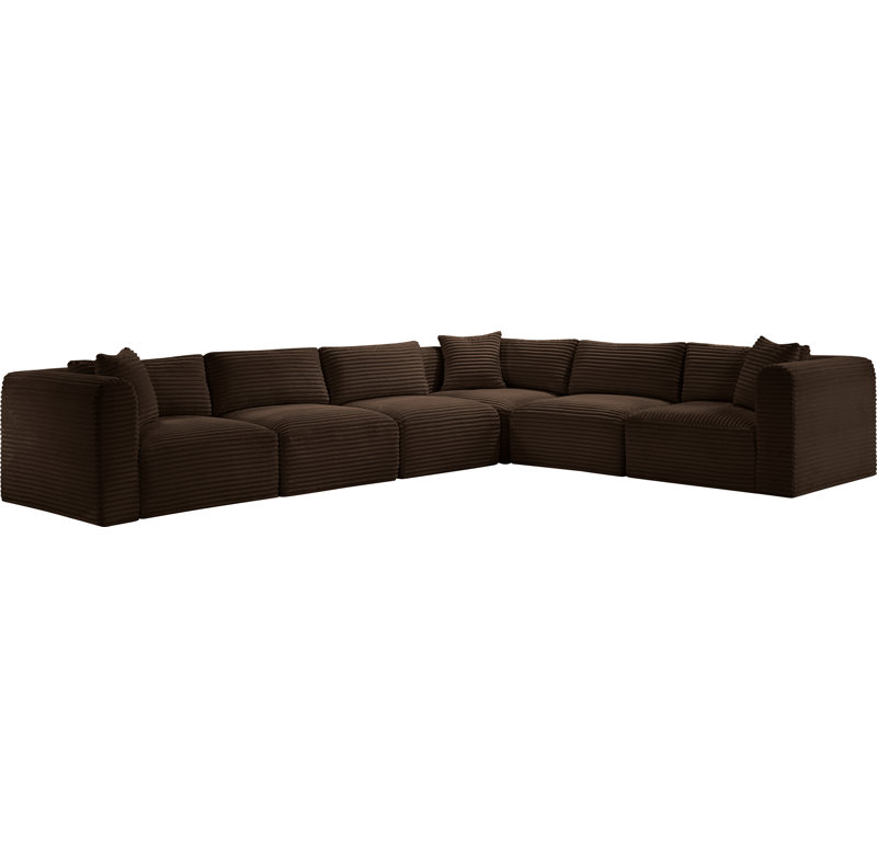 Canapé modulaire en L Carmean Performance, Velours côtelé texturé brun, 3 sans accoudoirs, 3 en coin