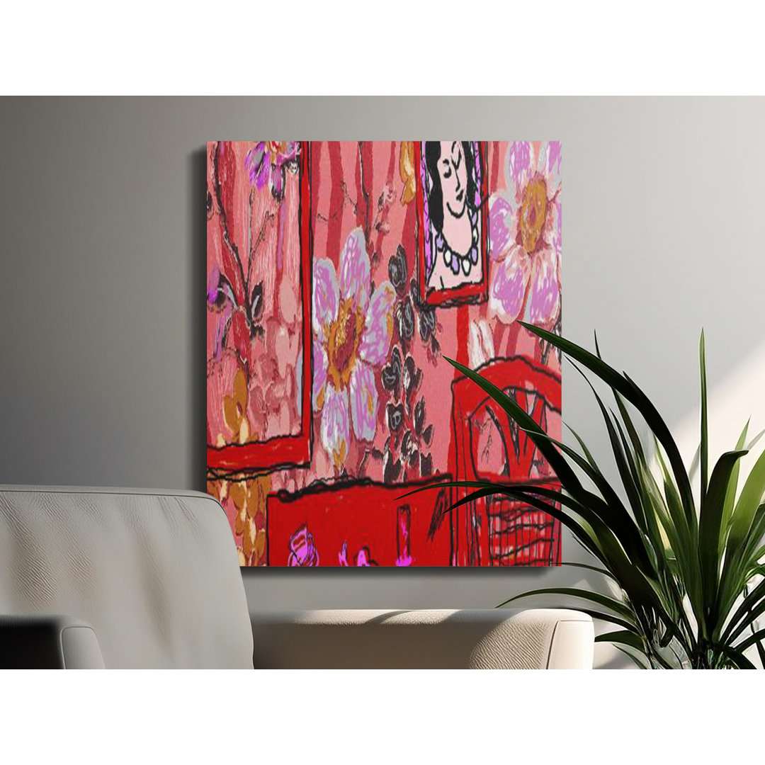Vibrant Red Floral Woman Canvas Art