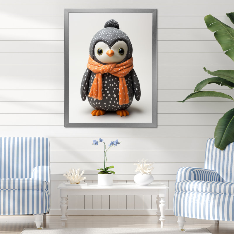 Jouet pingouin ludique sur toile, H 20 po x l 12 po x P 1 po, Cadre photo argenté