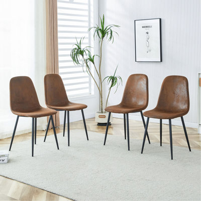 Ensemble de 4 chaises d'appoint rembourrées de style médiéval moderne, équipées de coussins moelleux et de pieds en métal noir, convenant aux cuisines, aux salons et aux fermes