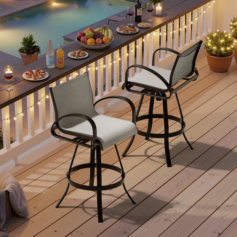 Tabouret de bar pivotant en aluminium avec dossier SUNBRELLA, Huître