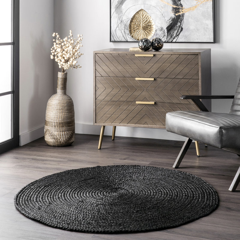 Bernyce Handmade Tufted Farmhouse Jute Black Rug, Round 4'