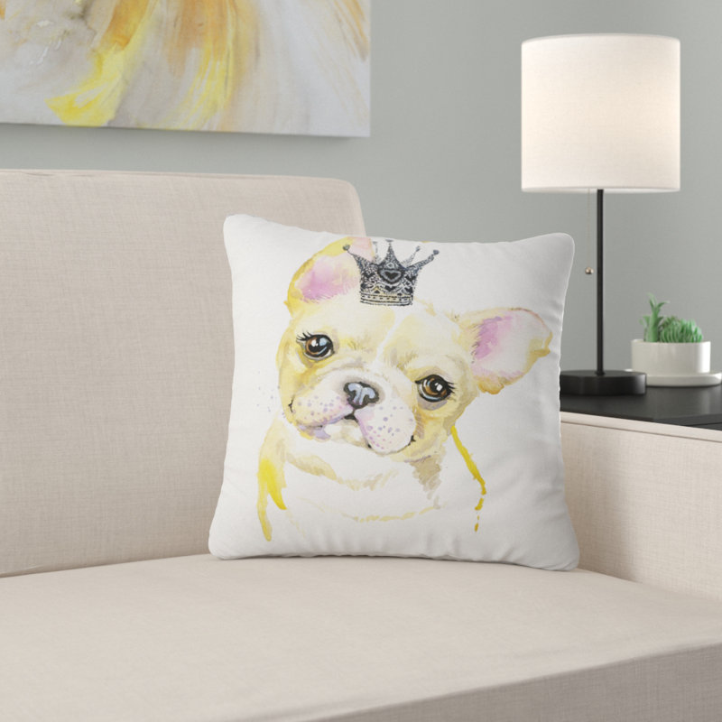 Bouledogue français avec couronne noire - coussin imprimé animal, 18 po x 18 po, Coussin décoratif