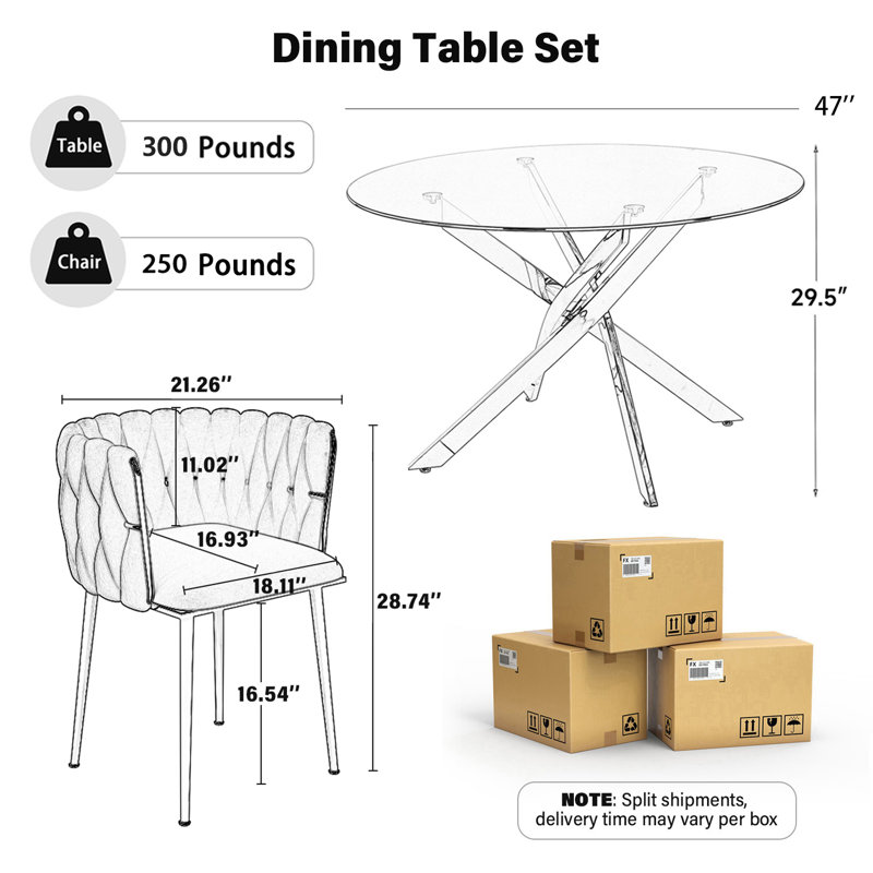 Table de salle à manger Azaryah, Émeraude, H 29,5 po x L 47 po x l 47 po