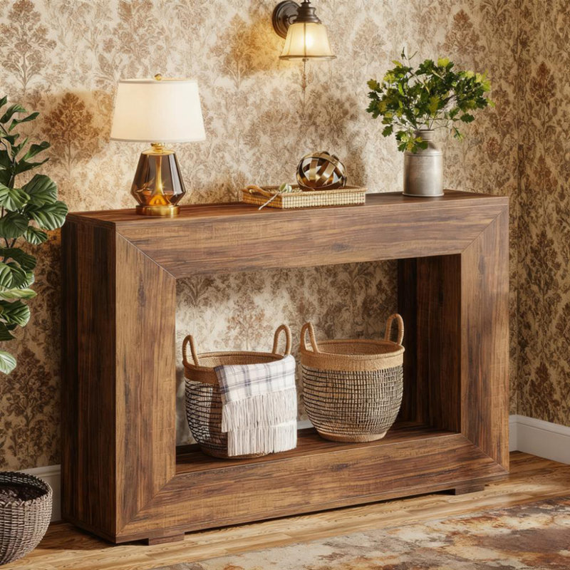 Console de 47 po en bois, canapé-lit long en bois étroit, console d'entrée de salon