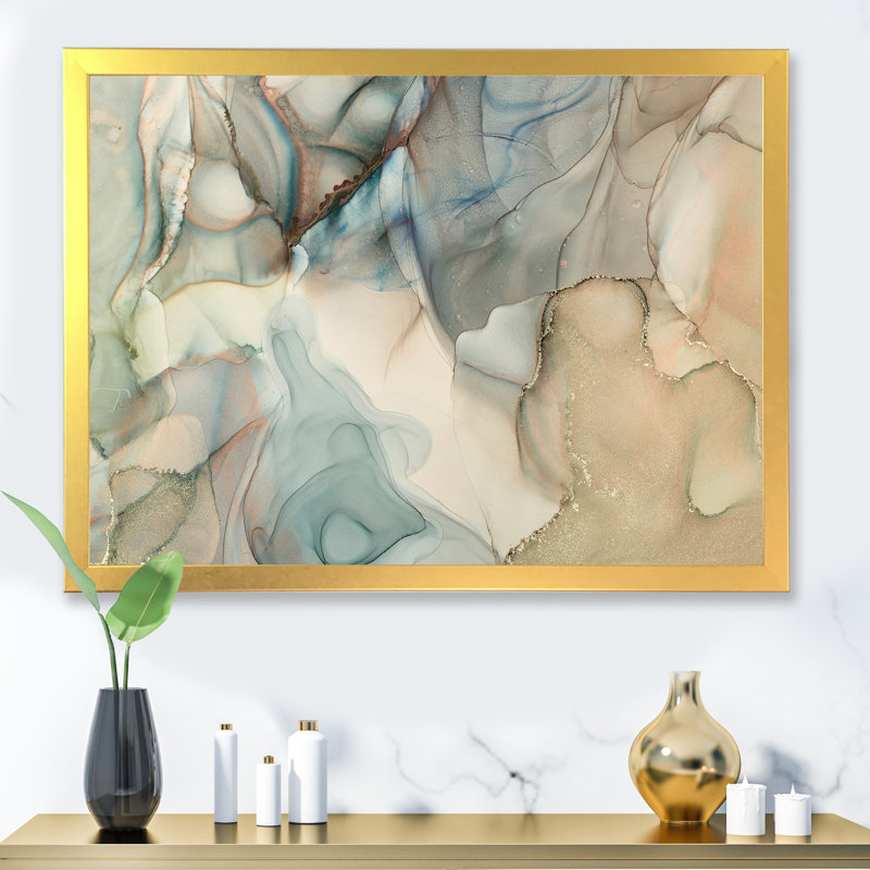 «Gray Tender Liquide Art I», reproduction sur toile, Cadre doré, H 24 po x l 32 po x P 1 po