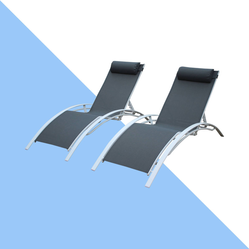 Sebastien 160cm Long Reclining Chaise Lounge Set, Grey, White