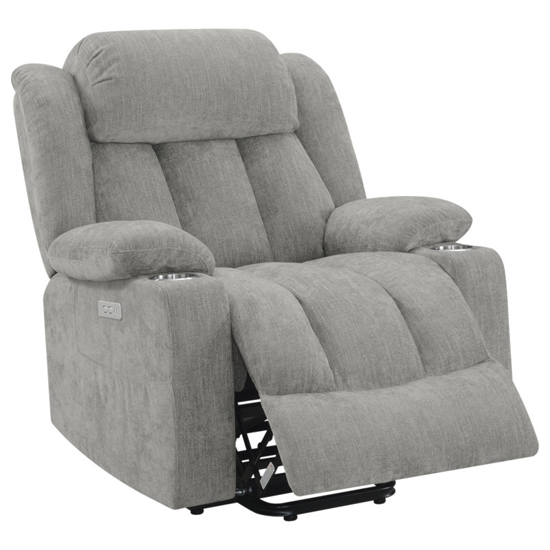 Beca Grey Upholstered Power Lift Recliner, Light Gray