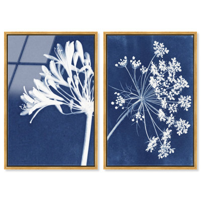 Cyan Flowers Set High-Gloss Frameless Acrylic Glass Wall Art Floral & Botanical Print by Oliver Gal, Ready to Hang, 10 x 15