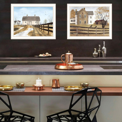 «Trendy Decor 4U», 2 pièces Vignette Grandpa's Barn, Autumn Af après-midi, art mural encadré blanc pour le salon, impression d'art mural de campagne pour la décoration intérieure, art mural de chambre à coucher par Billy Jacobs