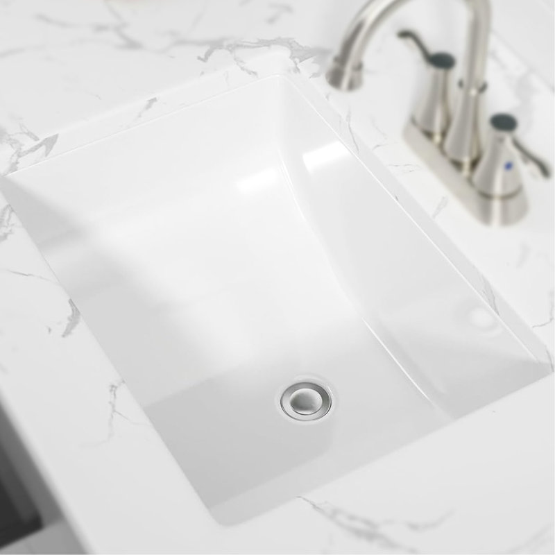 Bathroom Sink Pure White Ceramic - Rectangle Deep Bowl With Overflow, Acid , Practical Lavatory Vanity Decoration Resistance, Attractive For
