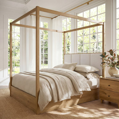 Structure de lit pour grand lit à baldaquin pour chambre à coucher, structure de lit en bois avec 4 colonnes