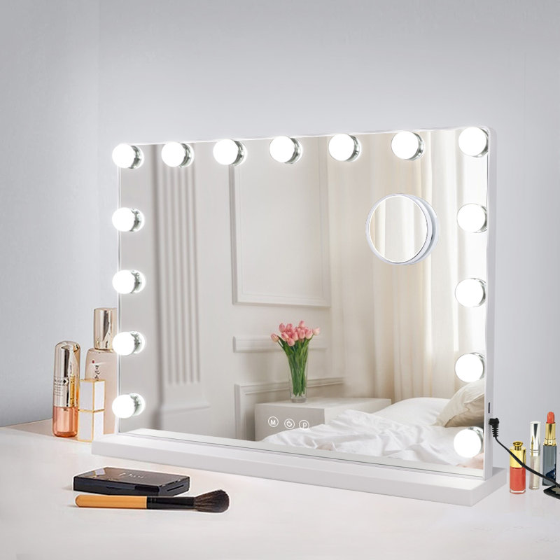 Thatch 14 /15 lights Magnifying Makeup / Shaving Mirror, White, 17.32" x 22.83"