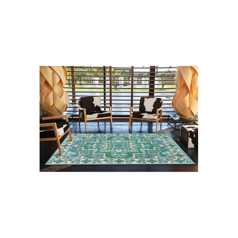Tapis vert lavable décoratif à motif traditionnel vert, Sous-tapis rond 3 pi 3 po inclus