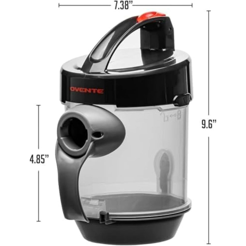 OVENTE Replacement Dust Container for Bagless Canister Vacuum ST2000 and ST2010 Series with Transparent and Clear View for Quick Monitoring, Black ACPST2075