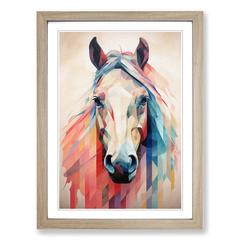 Pony Geometric Framed Print, 64cm H x 46cm W x 2cm D, Oak Framed
