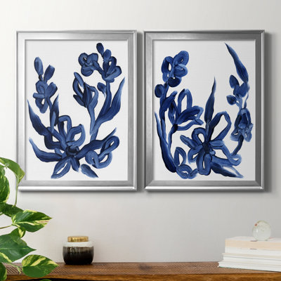 " Indigo Brush Blooms I " 2 - Pieces