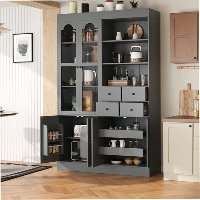 Armoire décorative, buffet autoportant, garde-manger avec tiroirs, tablettes et plateaux coulissants