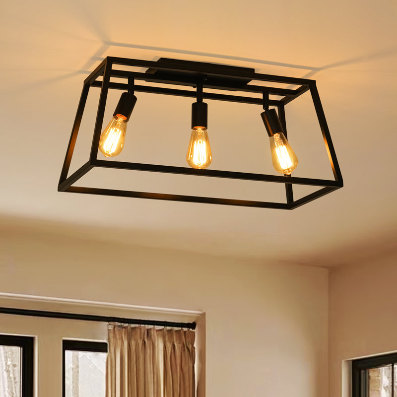 3 - Light Modern Black Open Frame Rectangular Metal Semi Flush Mount