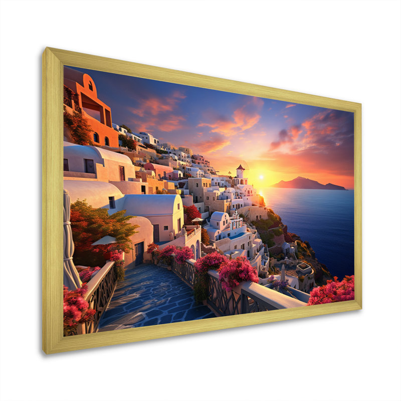 Grèce Oia Splendor III - décoration murale paysages urbains, H 30 po x l 40 po x P 1,5 po, Encadrement doré