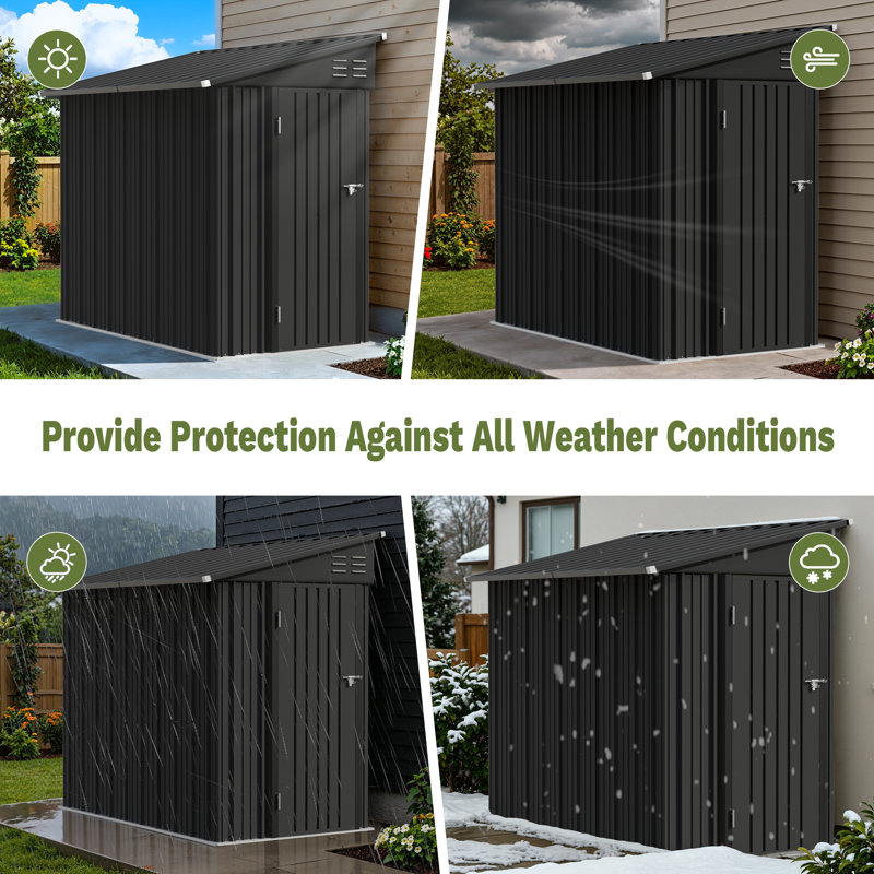 6x4 Ft Outdoor Storage Shed, Lean To Storage Shed, Garden Tool Metal Storage House With Lockable Door, 2 Air Vents And Sloped Roof For Backyard, Patio, Lawn, Black