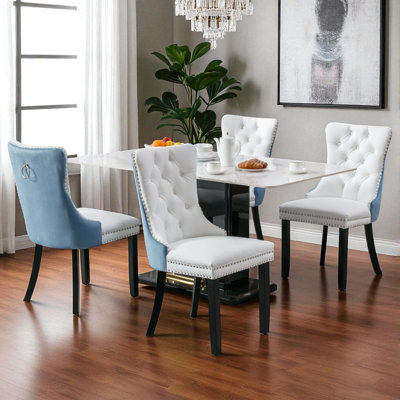 Seita Modern Velvet Wingback Tufted Solid Wood Upholstered Dining Chairs