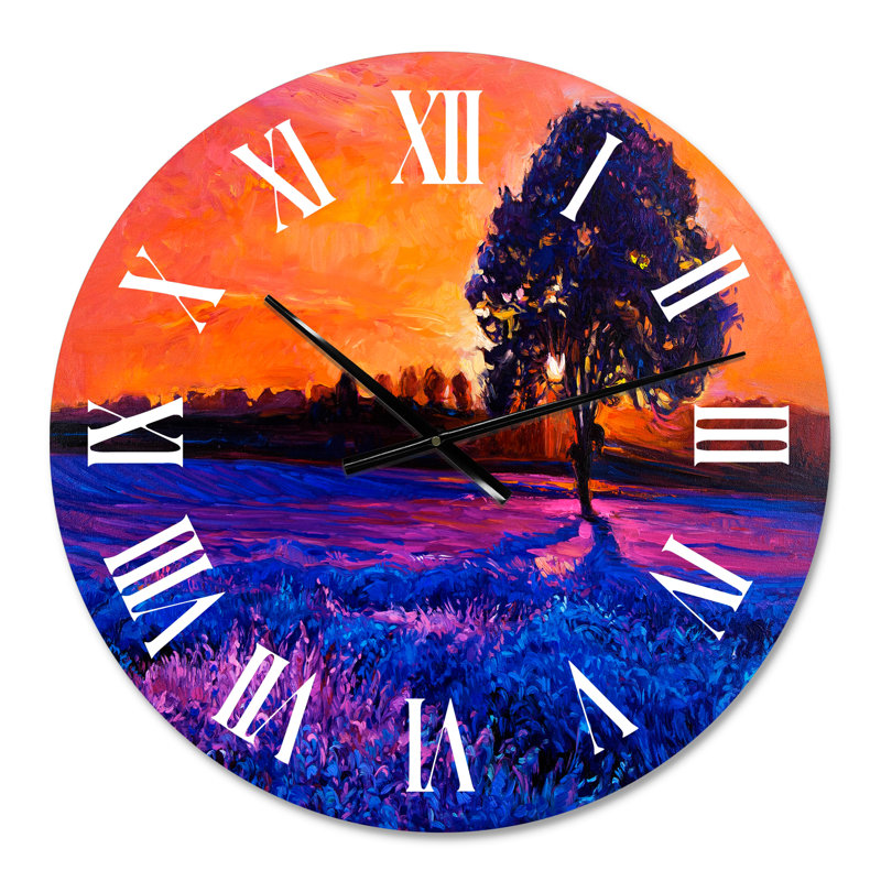 Lavande Fields in Summer Evening Glow - Horloge murale maison de campagne, Surdimensionné