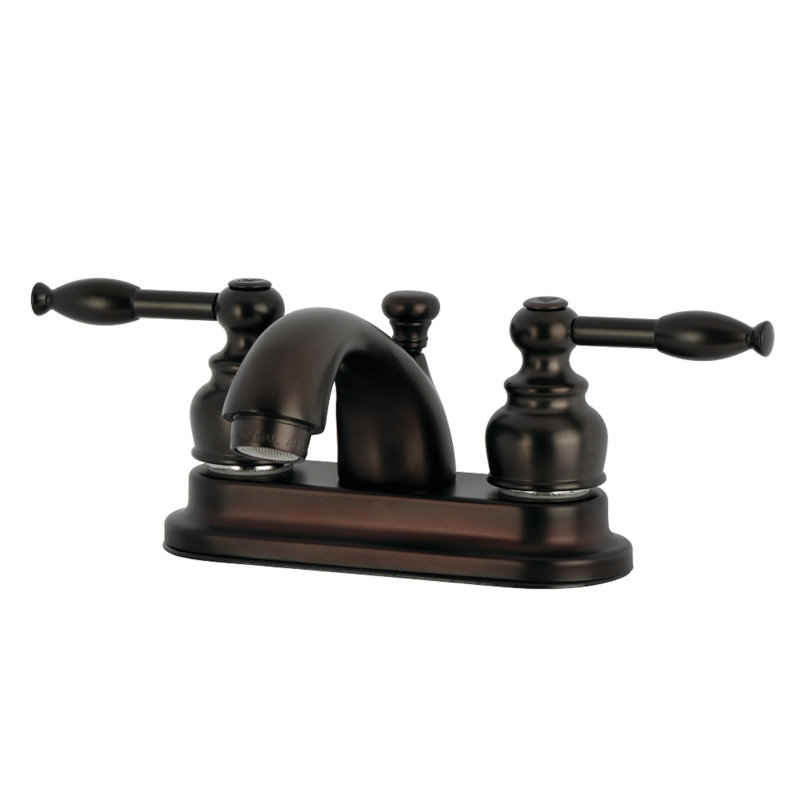 Kingston Brass Knight Two-Handle 3-Hole Deck Mount 4" Centerset Bathroom Faucet with Plastic Pop-Up, Oil Rubbed Bronze