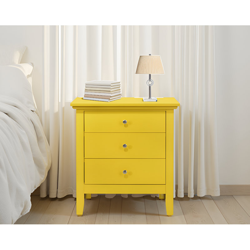 Lausanne Yellow 3 Drawers Nightstand, Yellow