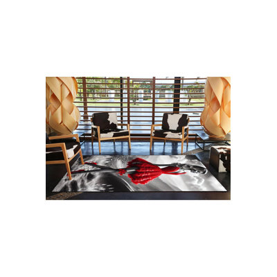 Red Heeled Dress Patterned Woven Base Rug Machine Washable