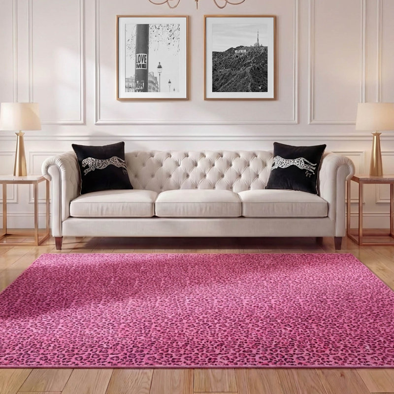  Finely Machine Washable Area Rugs, Hot Pink Paw, 7'10 x 10'