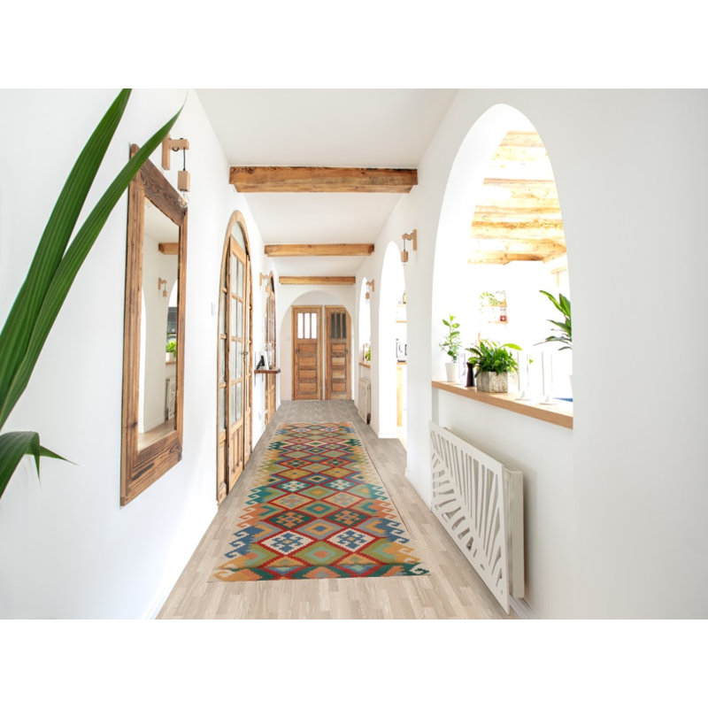 Tapis de couloir oriental en laine Trellis Kilim 3 x 16