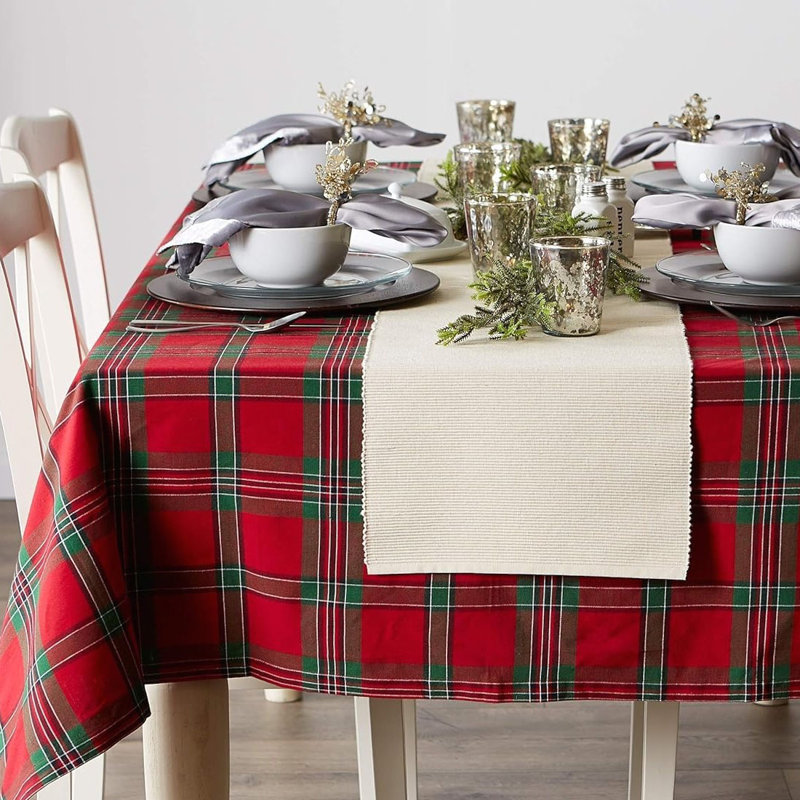 Kitchen Décor, Cotton, Red And Green, Holiday Tablecloth, 70" Round